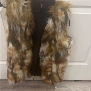 Love Token Faux Fur Vest in Brown and Cream